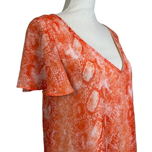 Judith March Women's Dress Orange Gauzy Snakeskin Print White Lined Size Small - Picture 2 of 10